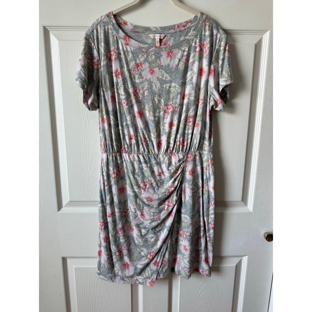 Rebecca Taylor Tropical Floral Jersey Faux Wrap Ruched Dress L Cruise Resort
